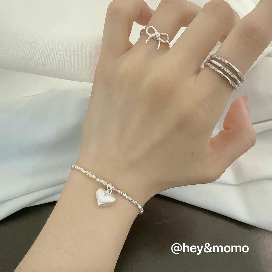 HM2421 ⚪️925銀 磨砂拉絲麵愛心碎銀手鍊