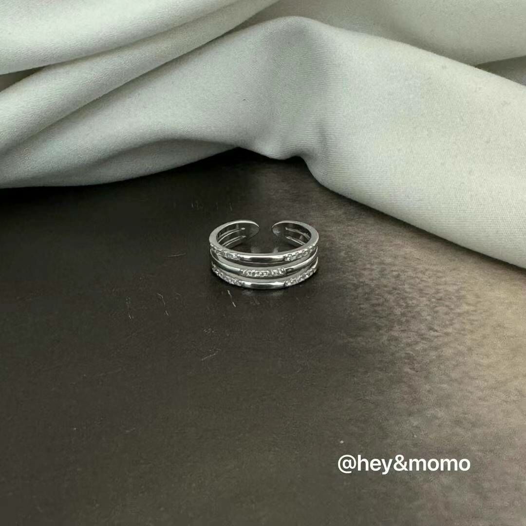 HM2422 精緻水鑽簡約三圈開口戒指