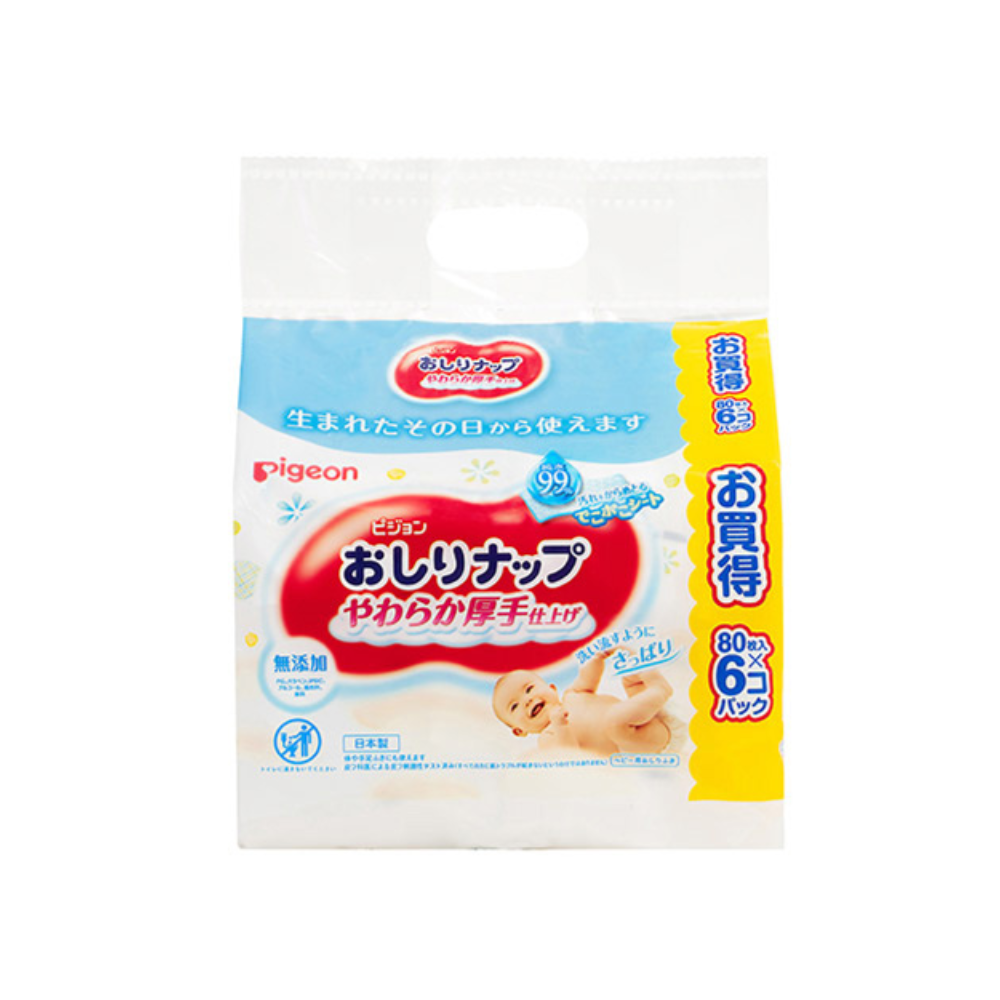 Pigeon made in Japan soft and thick 99% pure water wet wipes 80 sheets 6 pack
