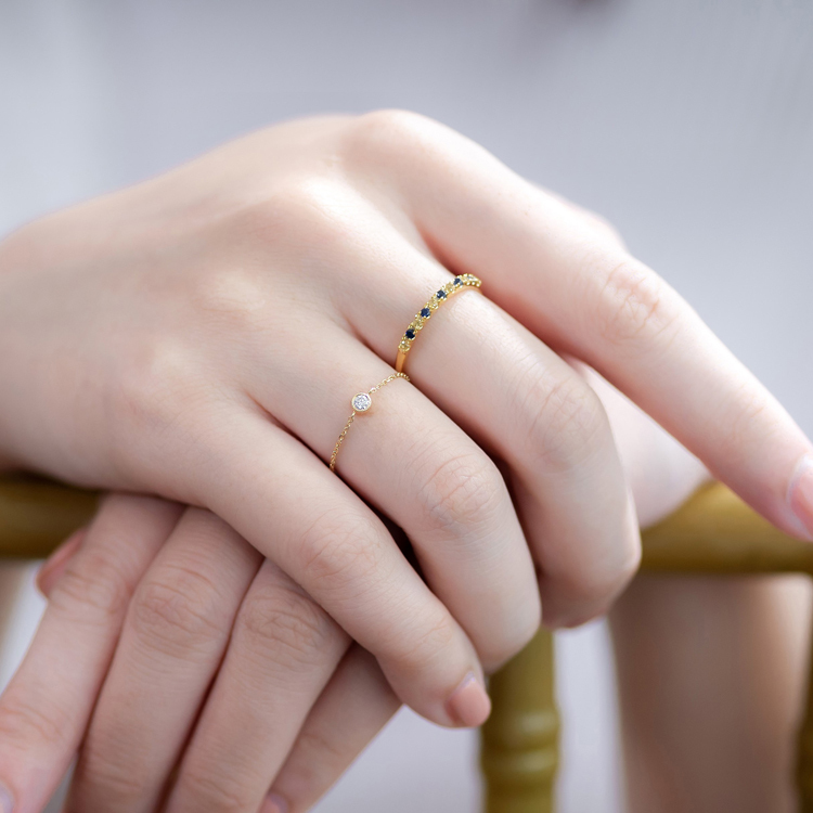 藍寶石黃色藍寶石18K跳鑲線戒