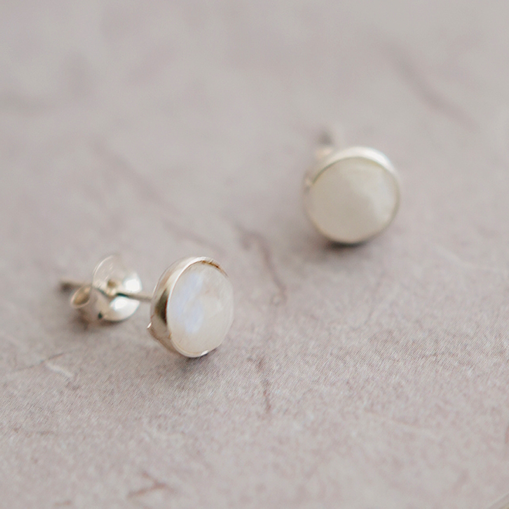 月光石簡約小圓純銀耳環/SE611 | 天然水晶 原礦  耳釘 情人節禮物 愛情之石 聖誕禮物 新年禮盒