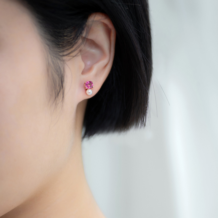 Akoya日本海水珍珠尖晶石18K耳釘