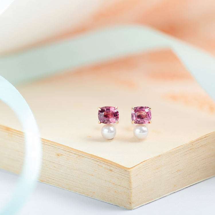 Akoya日本海水珍珠尖晶石18K耳釘