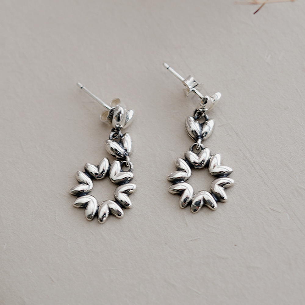 六瓣花純銀耳環/SE613| 復古 個性 垂墜耳環 女生禮物 畢業禮物 七夕