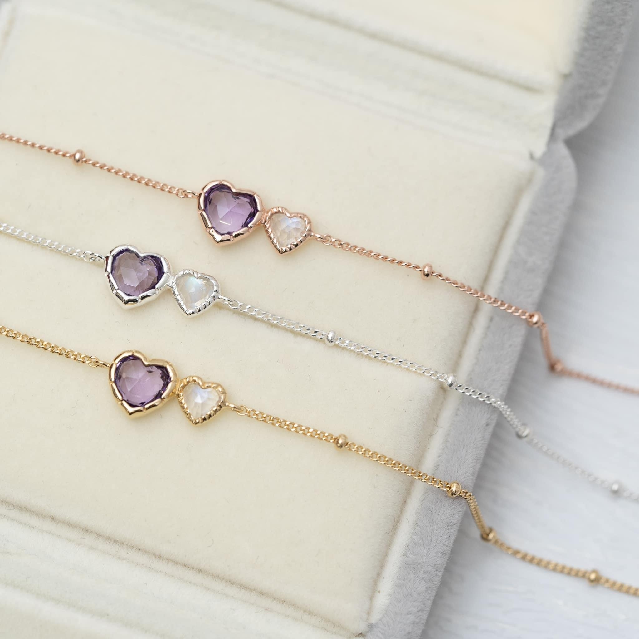 半寶心心手鏈-紫晶月亮石