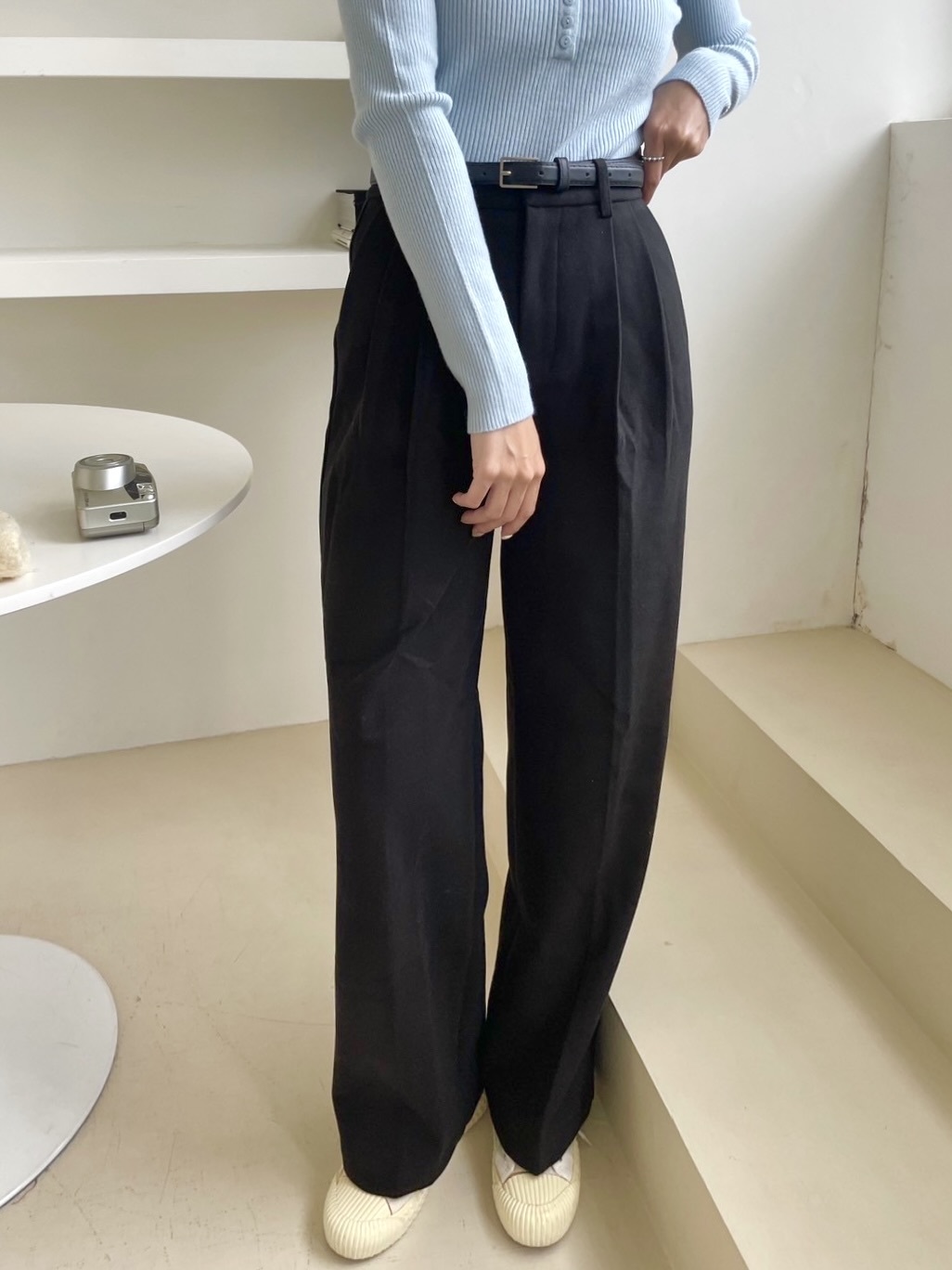 附皮帶毛泥西裝長褲