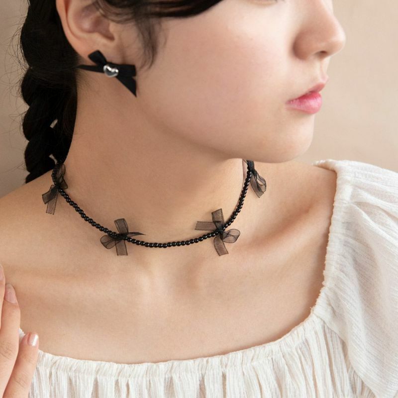 絲帶蝴蝶結黑色短頸鏈