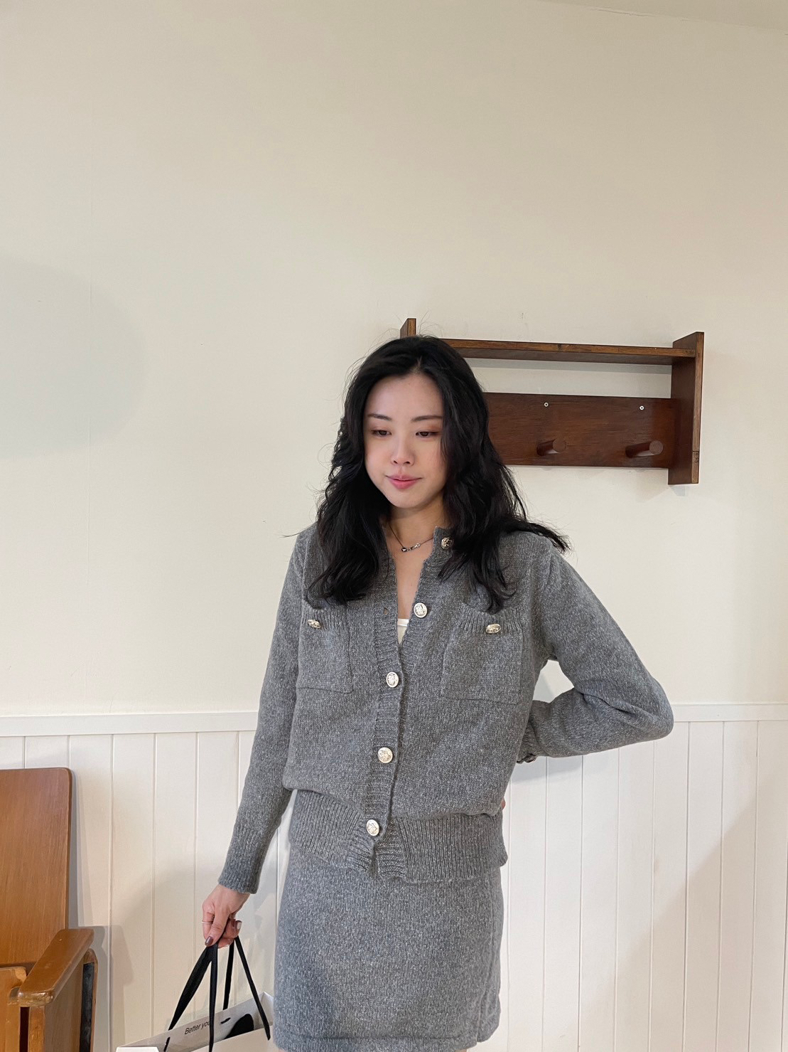 小香風金釦短裙套裝