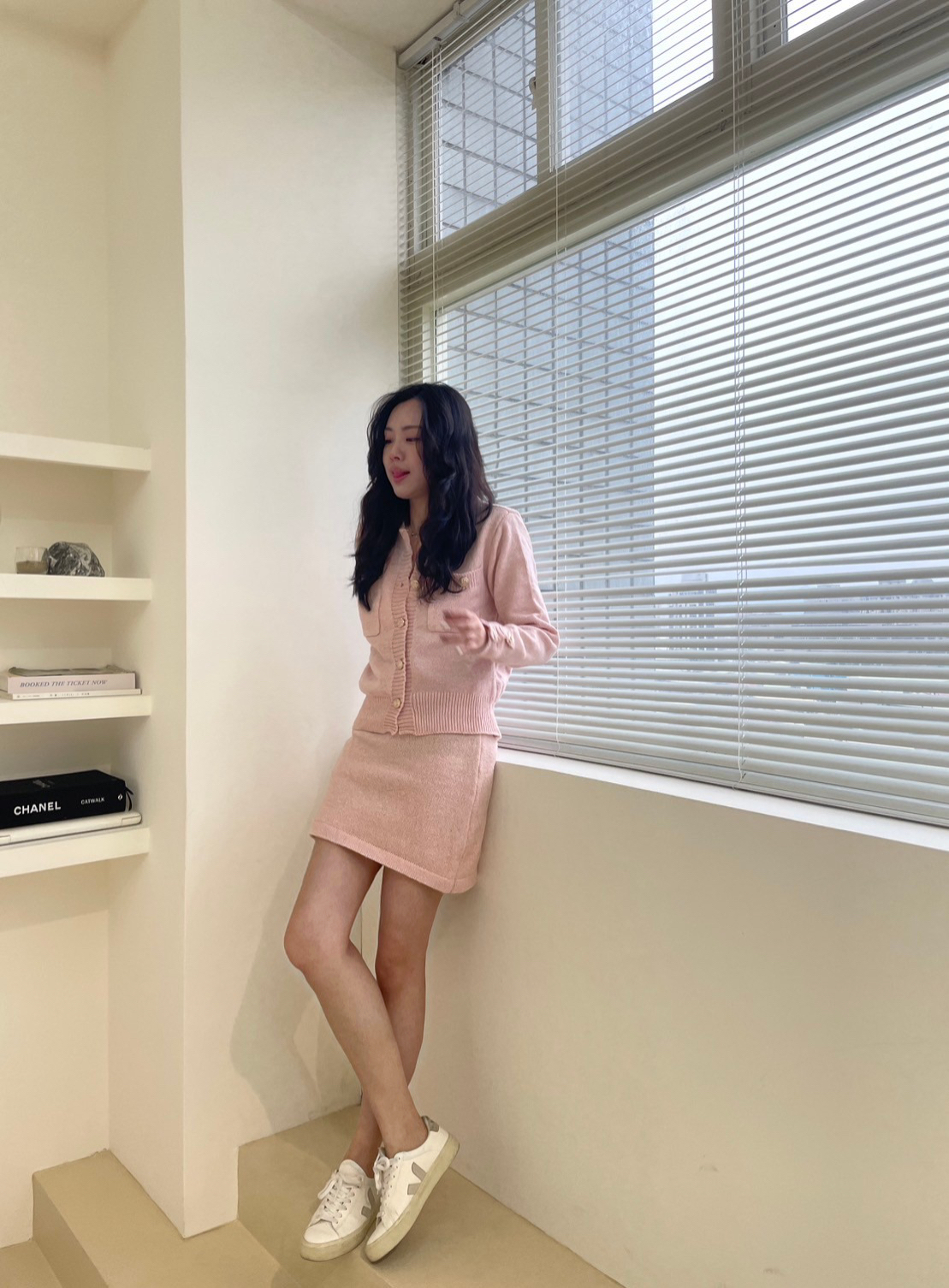 小香風金釦短裙套裝