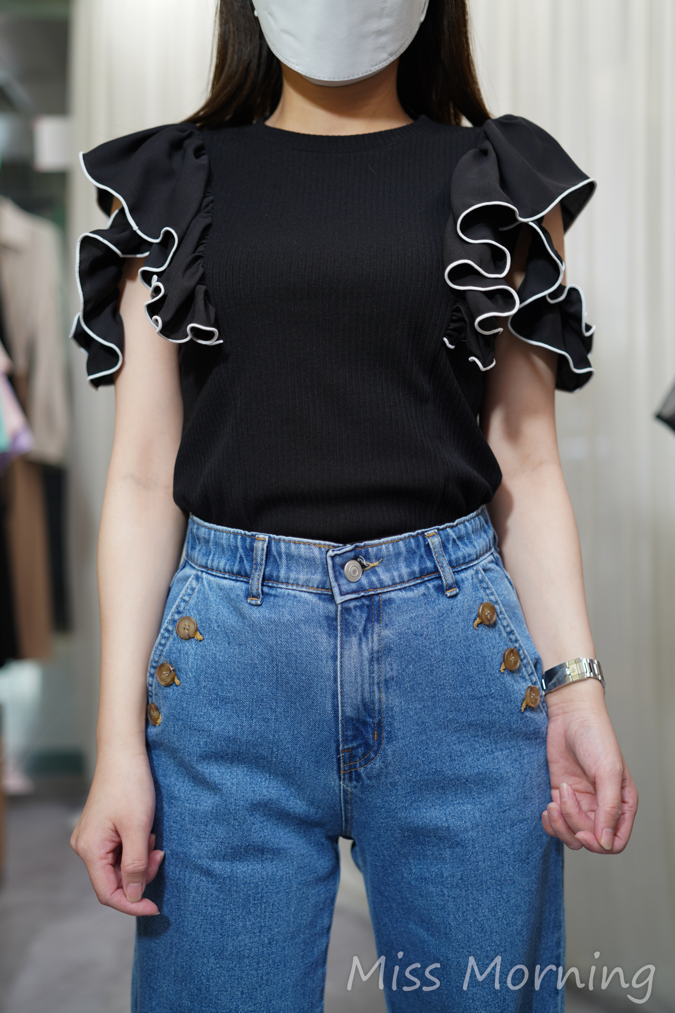 高質假露肩好彈性上衣(13817)