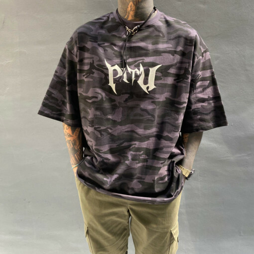 部落刻字迷彩短袖T恤