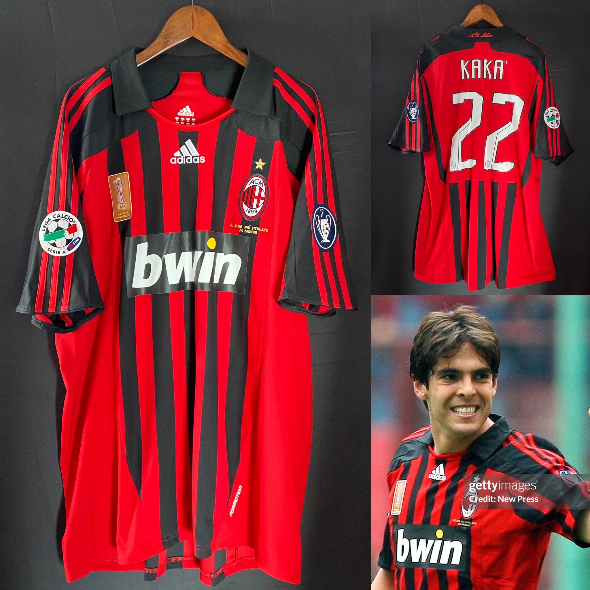 AC Milan 2007-2008 Adidas Home match worn issue shirt #