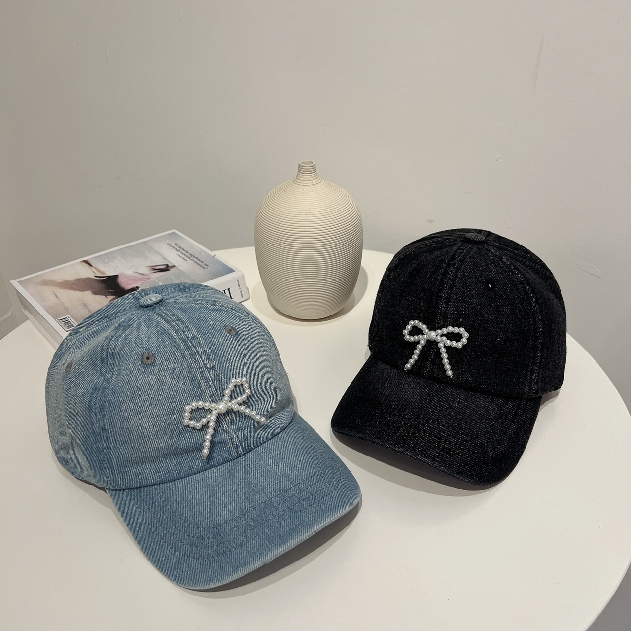 珍珠蝴蝶結牛仔老帽/二色