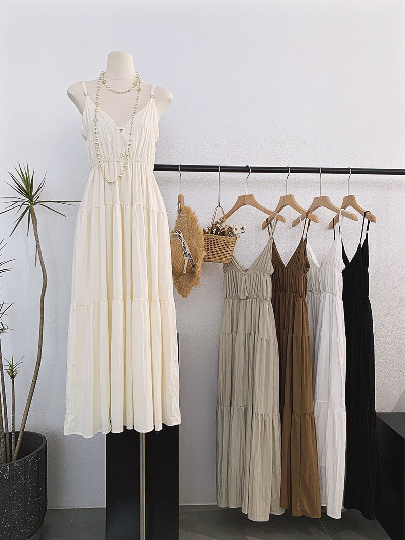 P8096 -  V-Neck Suspender Long Skirt (Pre Order)