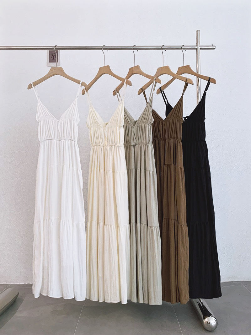 P8096 -  V-Neck Suspender Long Skirt (Pre Order)