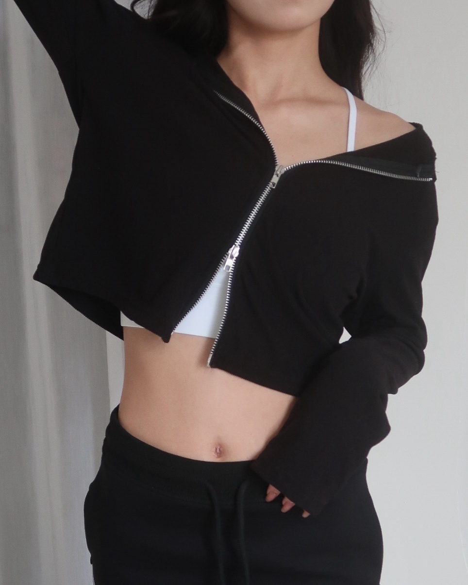 feeling cozy jacket雙拉鍊短版棉外套 / 黑