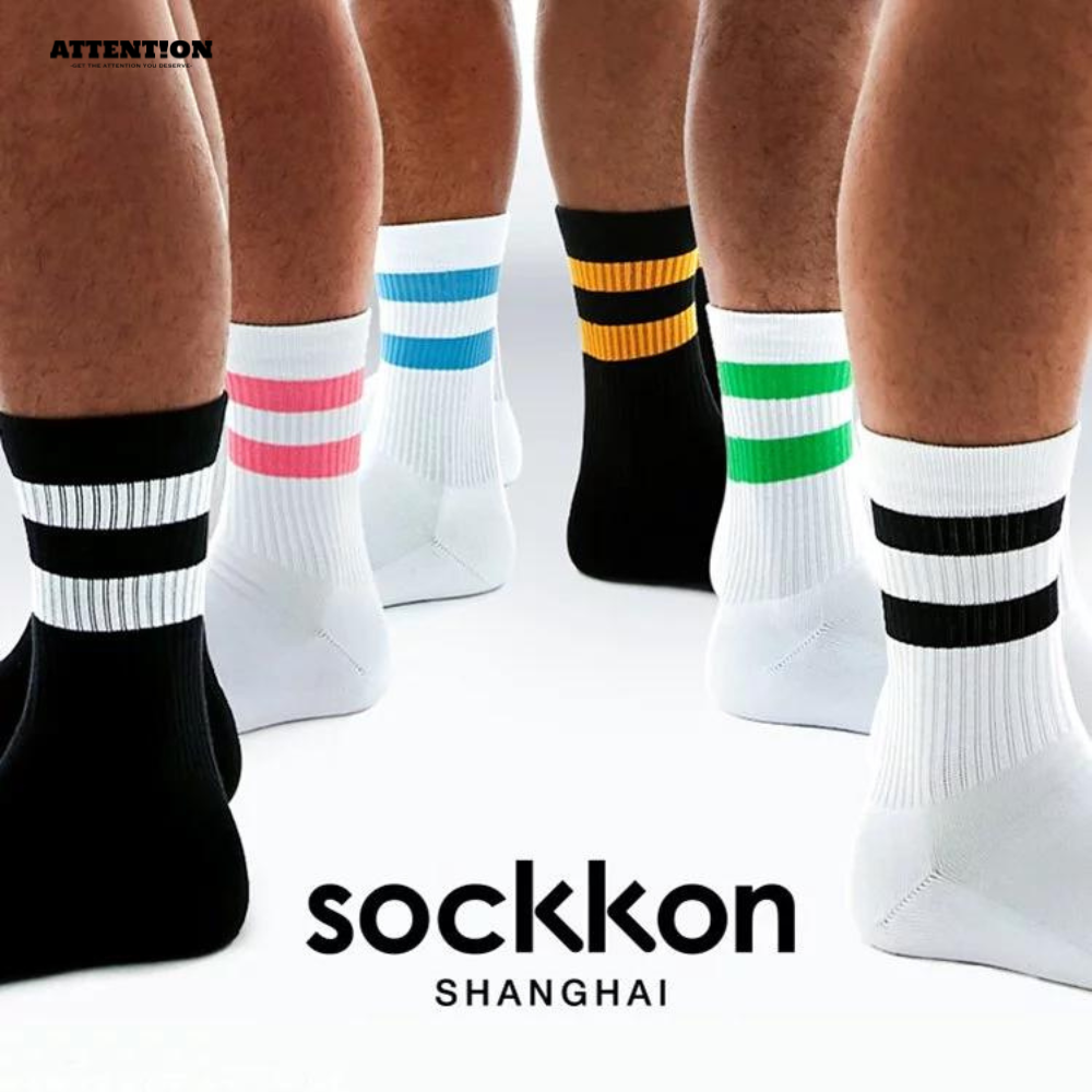 Sockkon中長筒雙槓運動襪 【白色黑條、白色藍條、白色綠條、黑色白條、黑色黃條、黑色綠條】