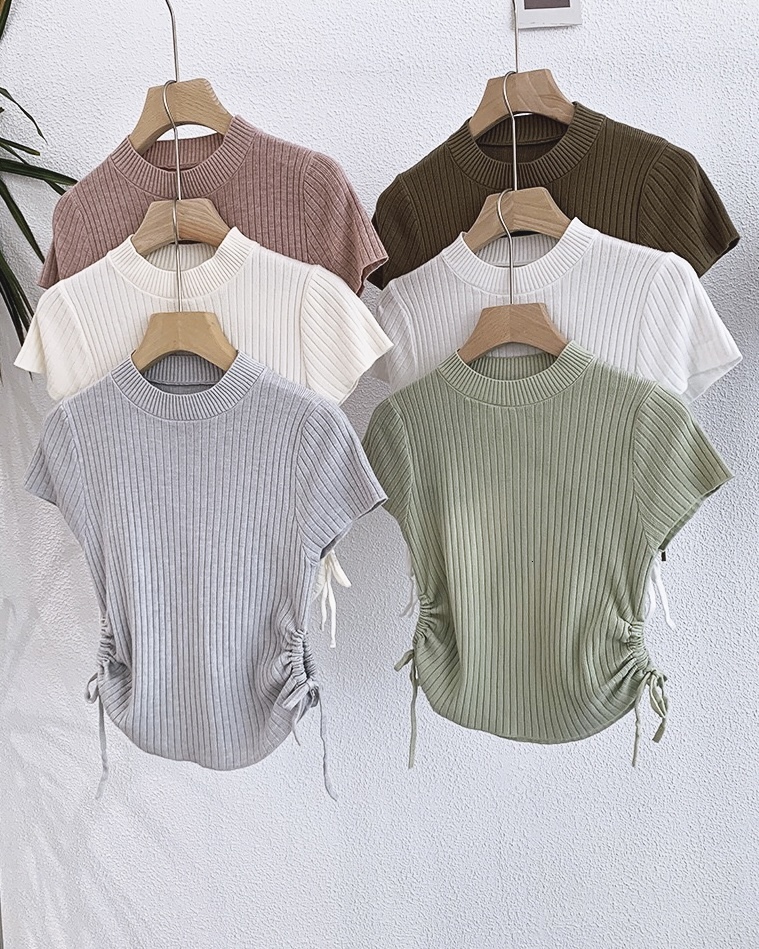 P8302 - Round Neck Knitted Plain Top (Pre Order)