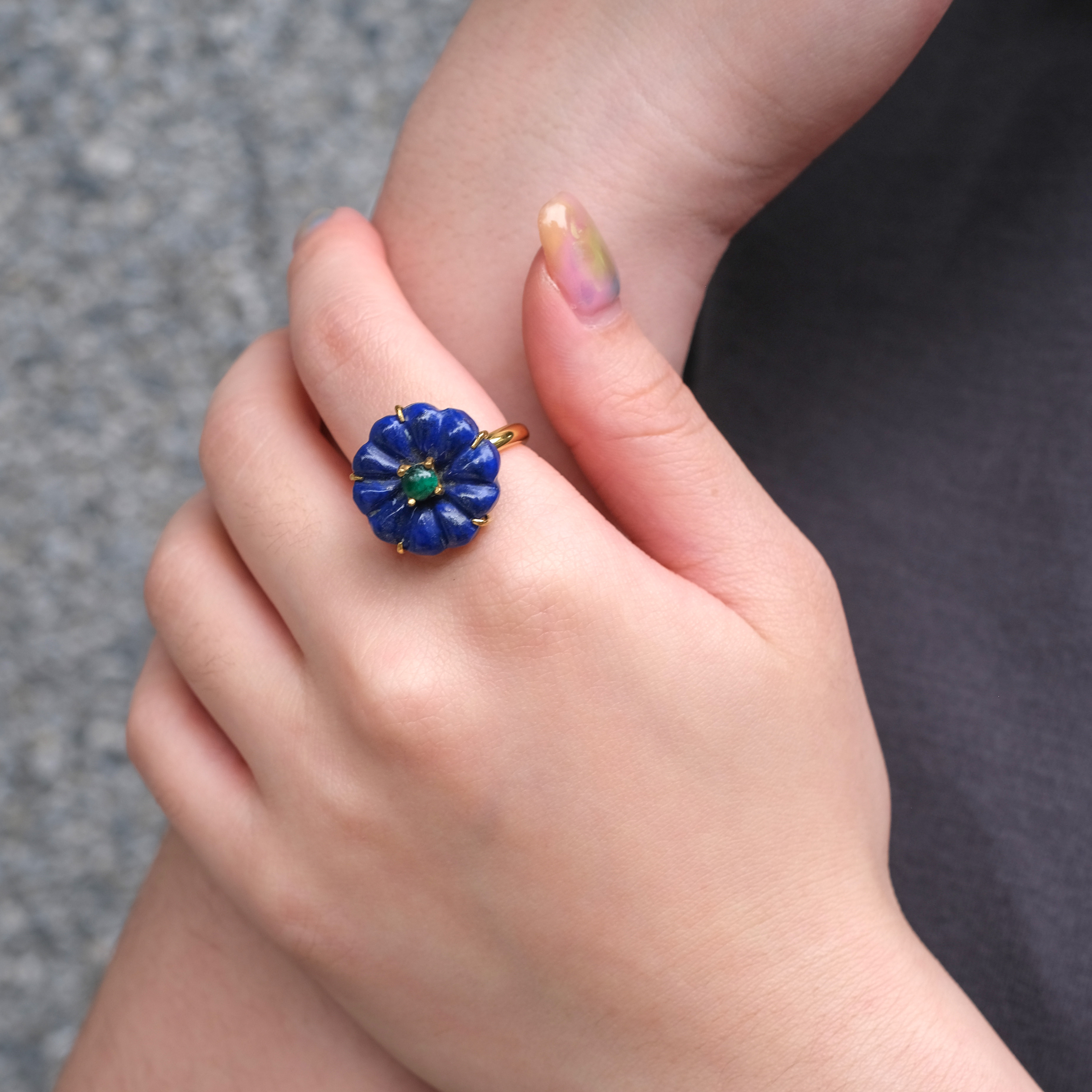 伊斯蘭金工｜friya 寶藍小花戒指｜阿富汗