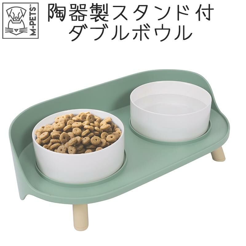 M-Pets 易洗防污陶瓷雙碗連架 37x19x11cm