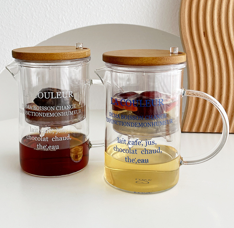 《3910》簡約造型辦公室玻璃泡茶壺450ML(附小杯子)