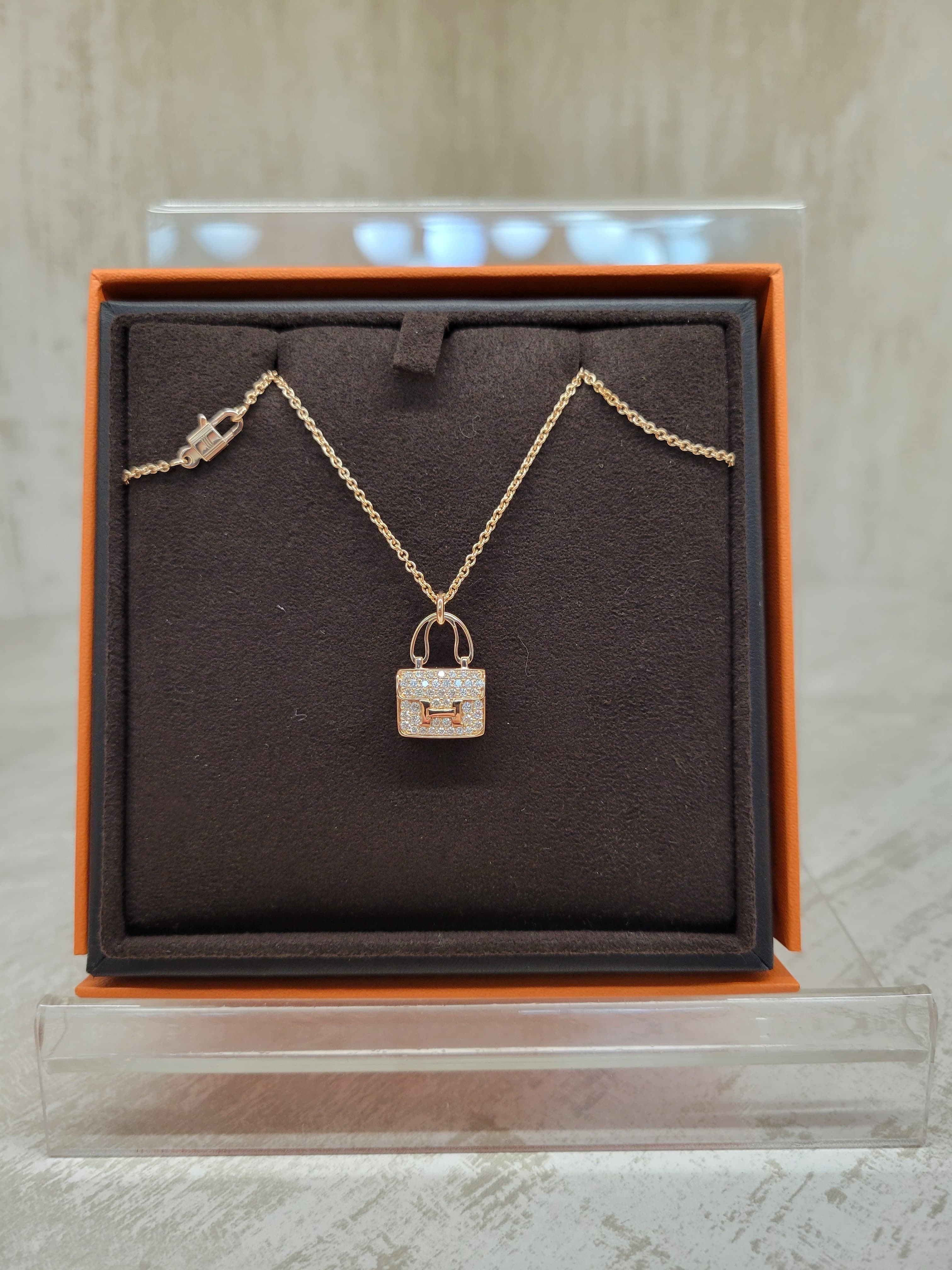 HERMES 18k Rose Gold Constance NECKLACE WITH diamond 18K滿鑽玫瑰金頸鏈