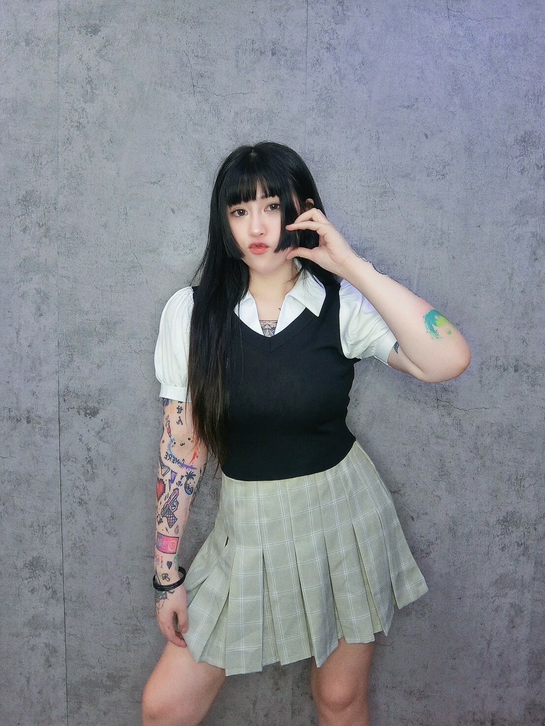 英倫風格紋百褶裙