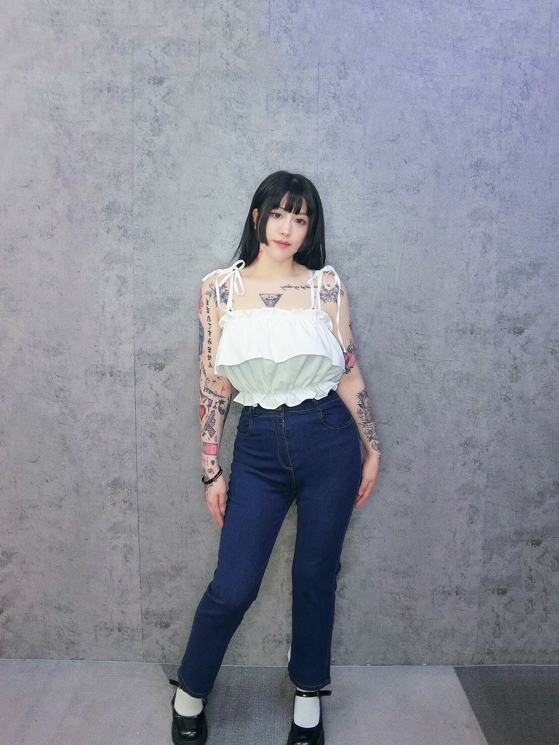 經典成熟風深藍寬褲