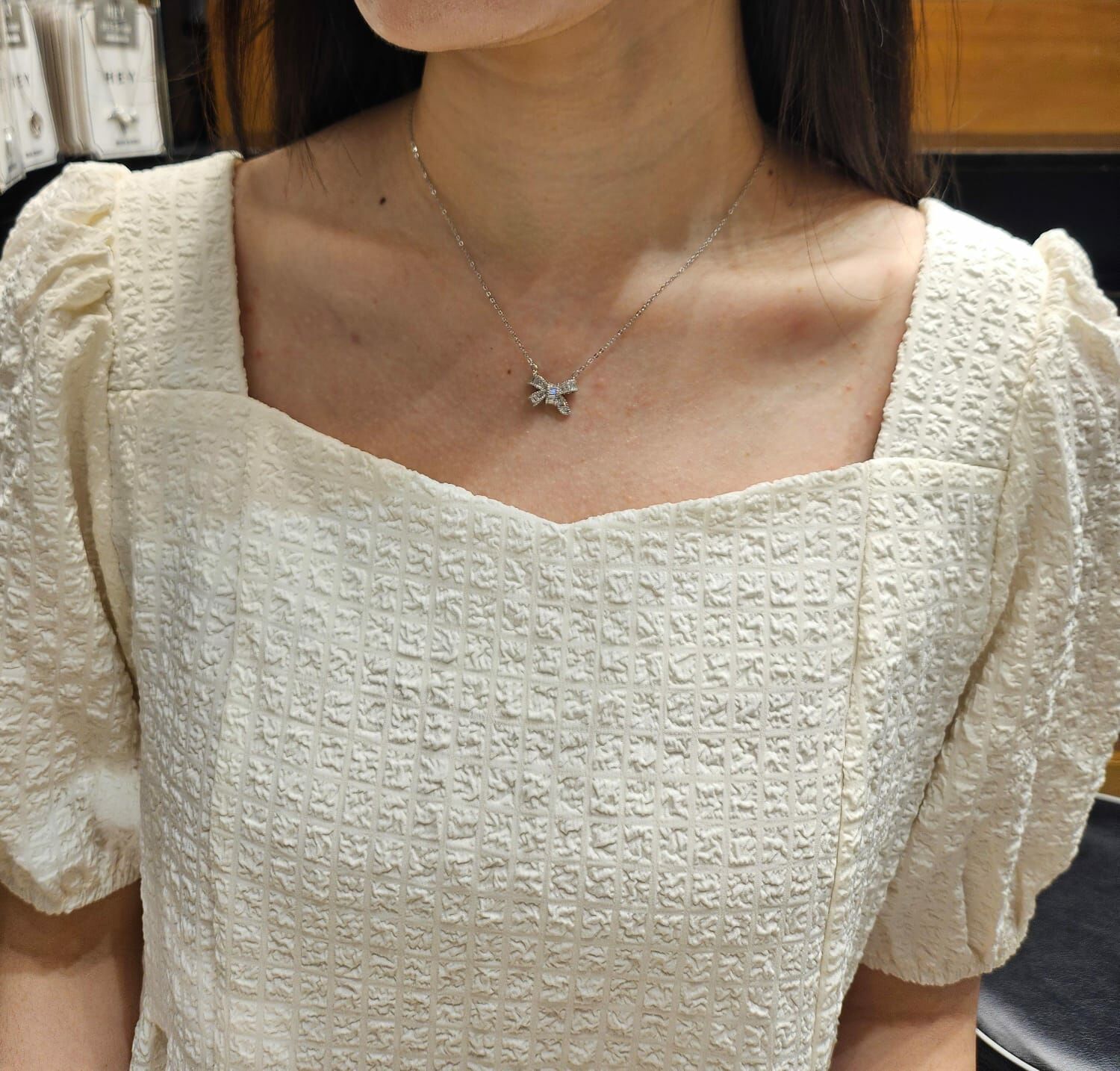 HM2417  ⚪️925 銀 超閃施華洛水晶蝴蝶結吊墜項鍊