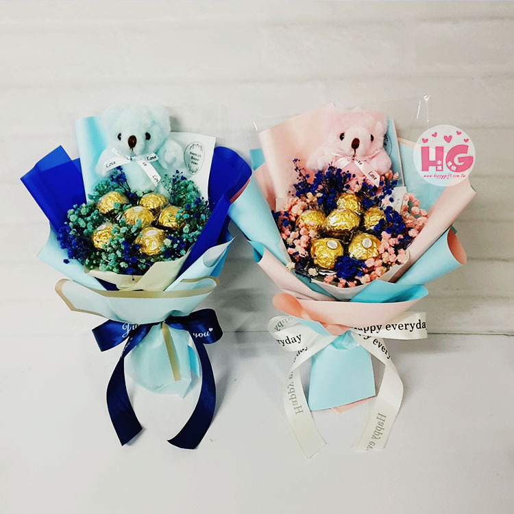 熊熊金莎滿天星花束,Ferreo rocher with babybreath bouquet