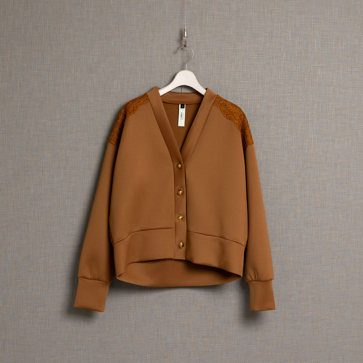 CHONO雙素材～蕾絲&太空棉外套(卡其）