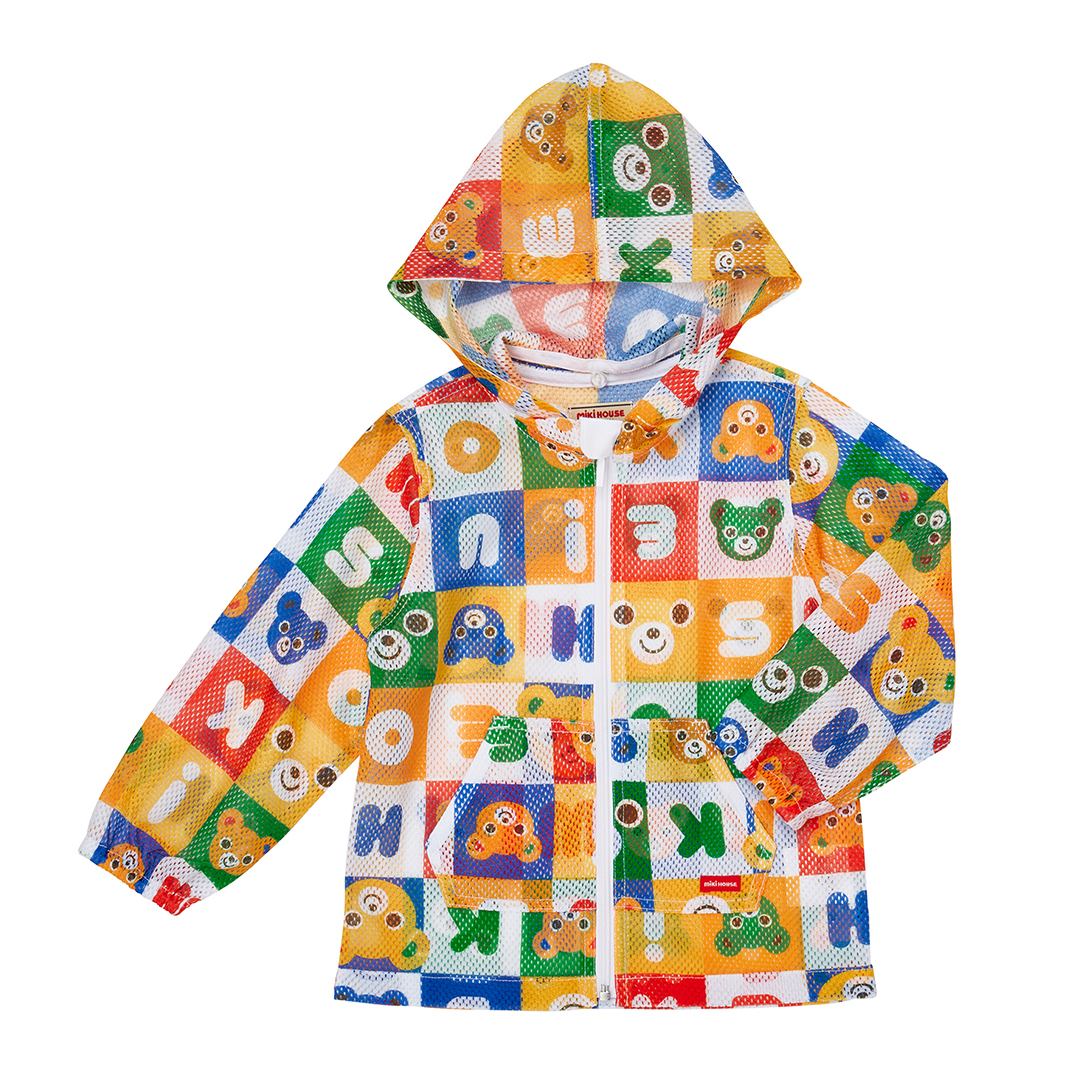 方格普奇熊防蟲網眼可拆式連帽外套-白