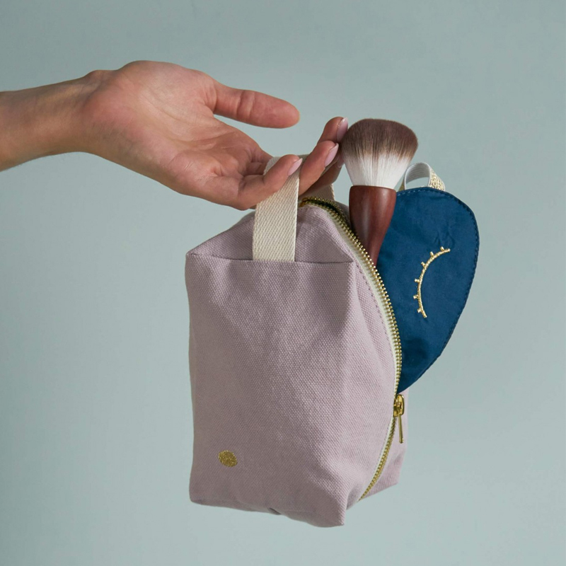 法國La cerise sur le gâteau 有機棉防水手提立體收納包-淺灰紫(小)