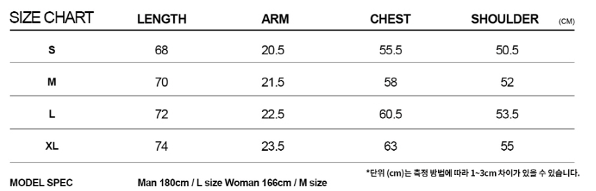 939 LOGO T-SHIRTS SIZE CHART
