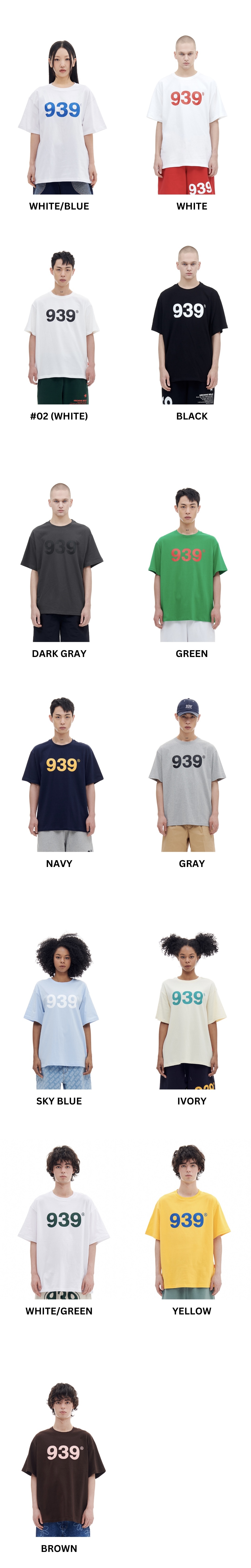 939 LOGO T-SHIRTS (13 COLOR) SIZE CHART