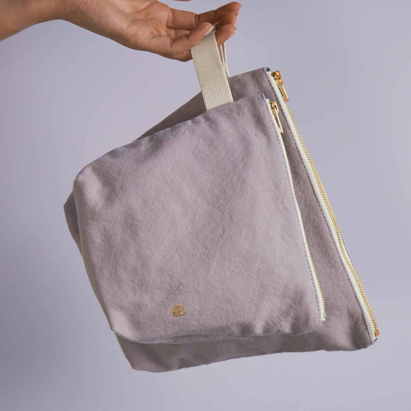 法國La cerise sur le gâteau 有機棉防水手提收納袋-淺灰紫(大)