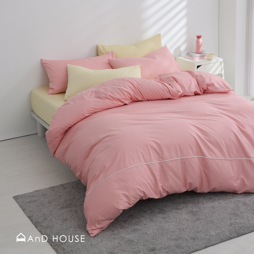 200織純棉｜100%純棉｜雙色配｜稚嫩粉ｘ奶油黃 草莓舒芙蕾