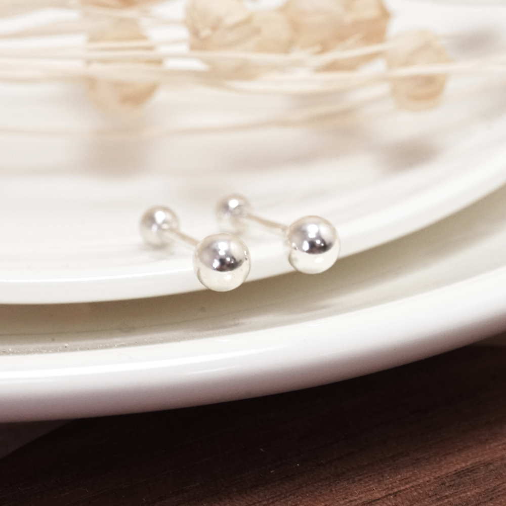 極簡銀珠耳環 4mm 基本款 925純銀 轉珠耳環 鎖珠耳環 女生 中性 男生耳環