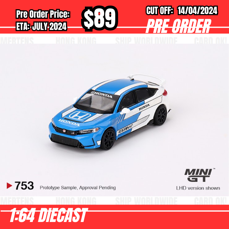 RS-$89   * Mini GT * 1:64 #753 Honda Civic Type R #3 2023 Pace Car Blue LHD [OD01/04]