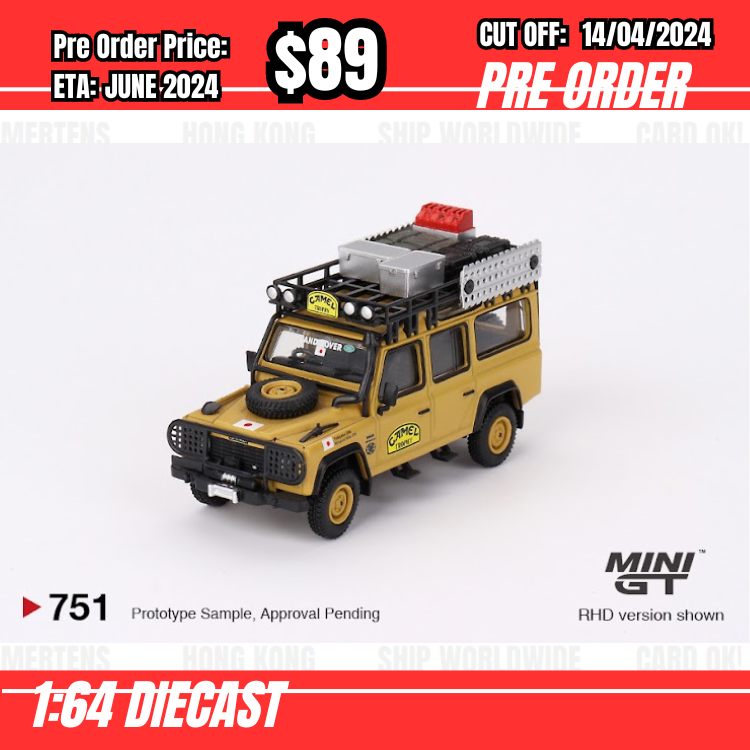 RS-$89   * Mini GT * 1:64 #751 Land Rover Defender 110  1989 Camel Trophy Amazon Team Japan LHD [OD01/04]