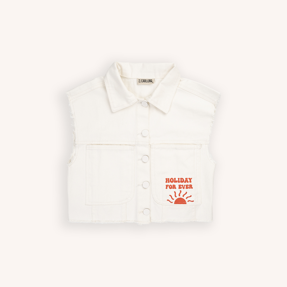 荷蘭CarlijnQ 有機棉丹寧鬚邊背心 - Off White