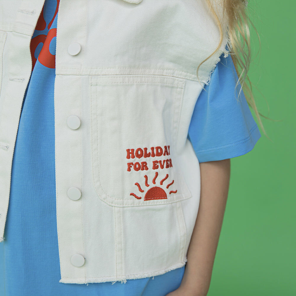 荷蘭CarlijnQ 有機棉丹寧鬚邊背心 - Off White