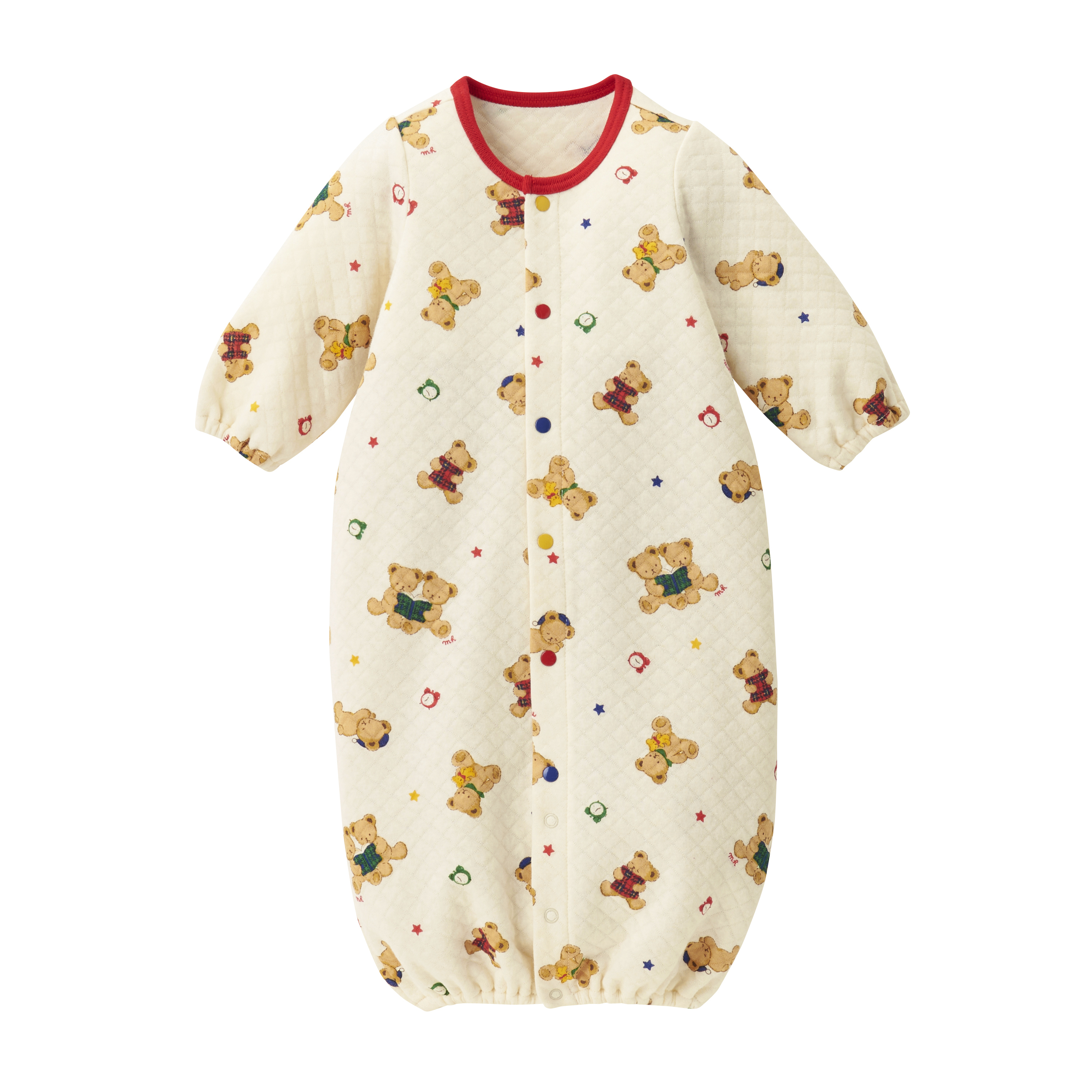 MIKI HOUSE BEAR滿版印花兩穿連身衣-象牙