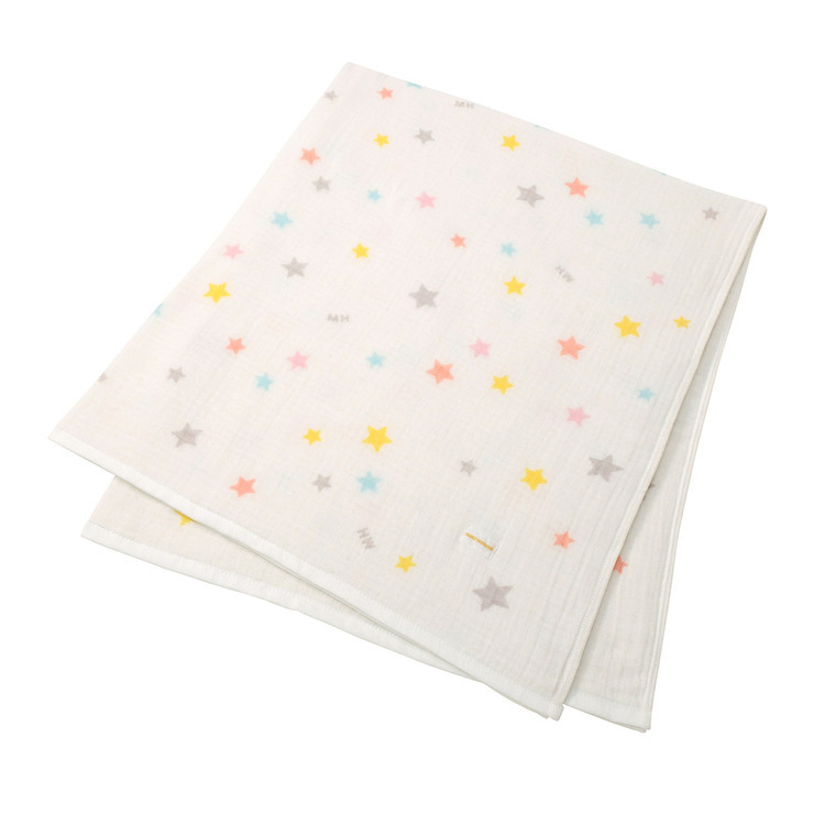 六層針織紗布星星蓋毯-白