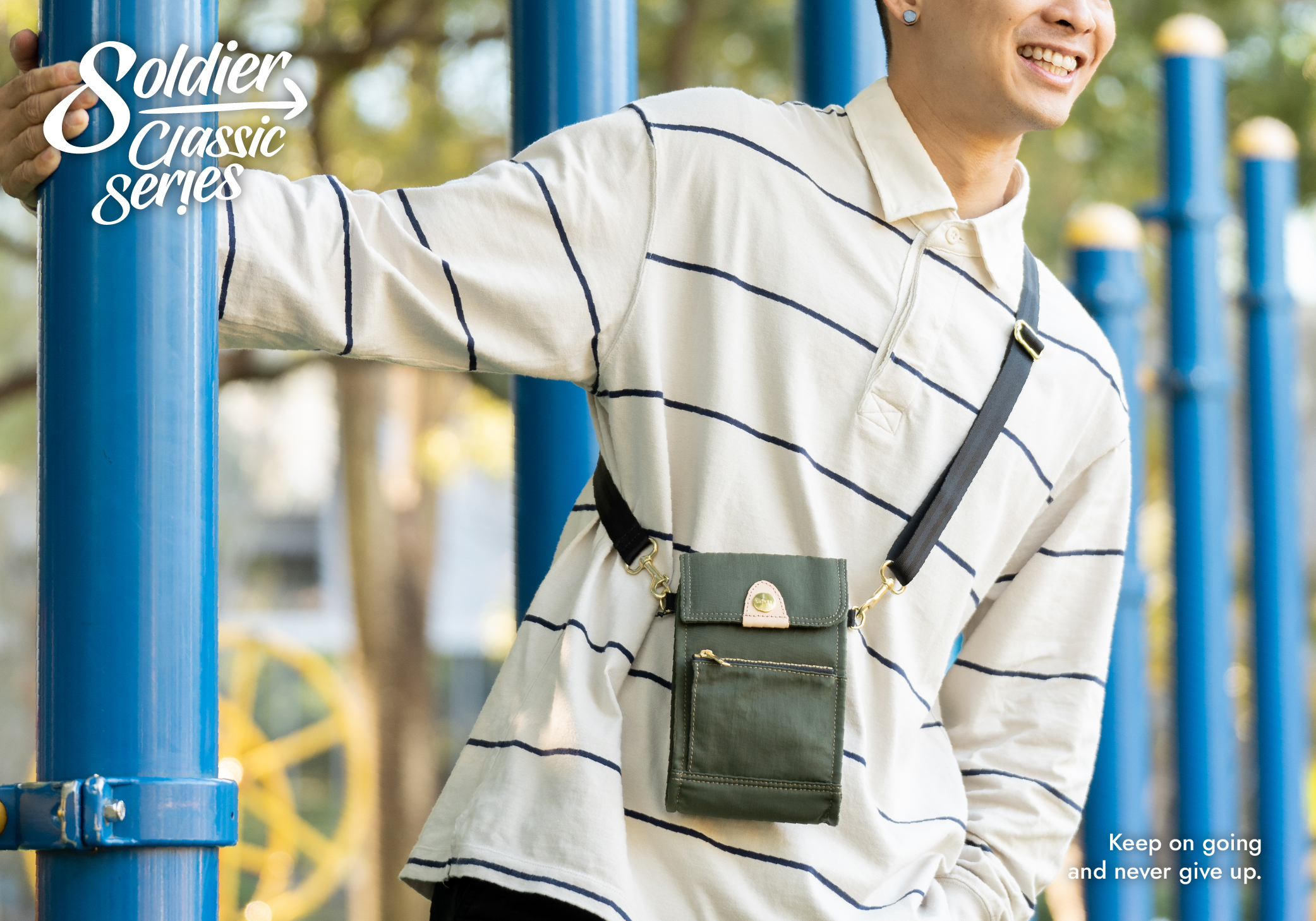 satana Soldier 趣遊輕盈隨身包 軍綠色 SOS3010-324 男生形象照