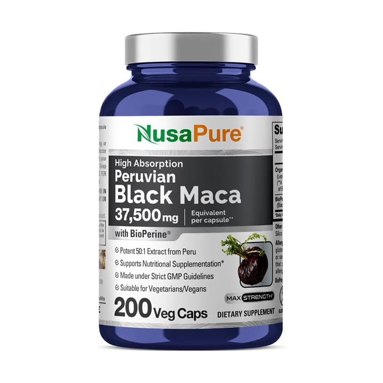 NusaPure Black Maca Root 37,500mg  with Bioperine,200 Veggie Capsules