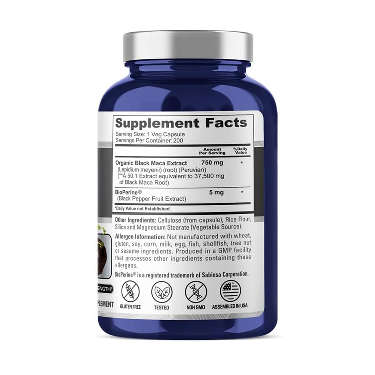 NusaPure Black Maca Root 37,500mg  with Bioperine,200 Veggie Capsules
