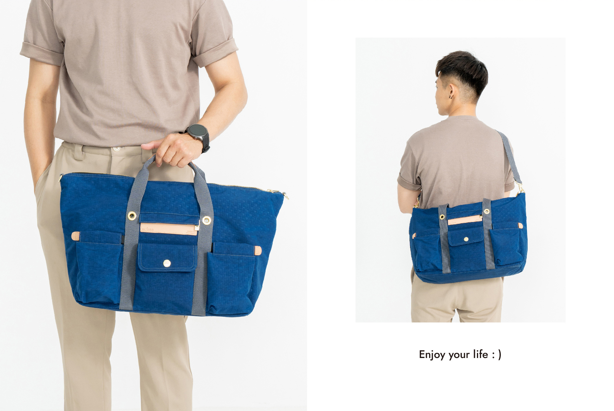 satana Soldier 趣遊行者旅行袋 海軍藍色 SOS3020-225 男生兩用形象照