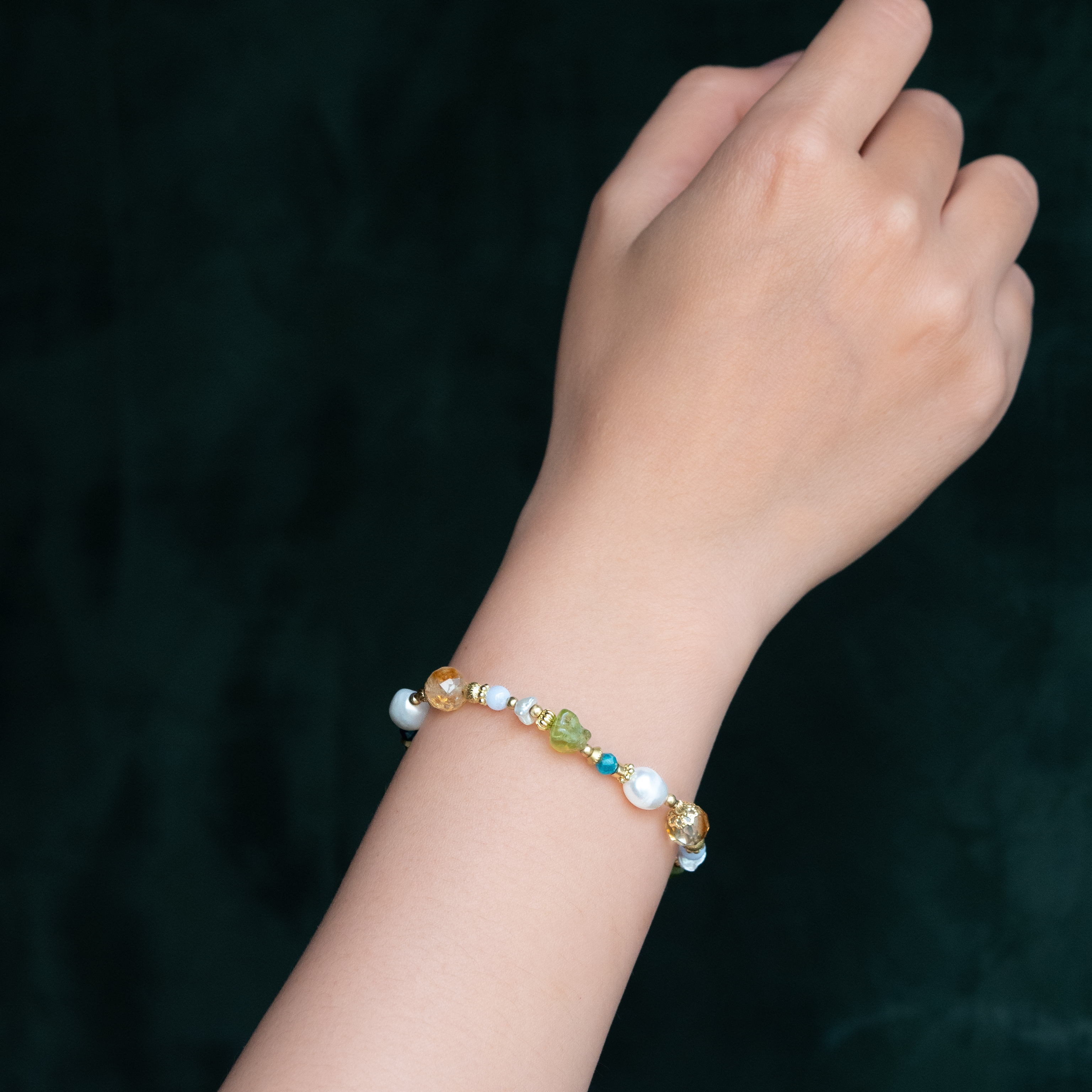 拒絕無聊｜珍珠橄欖石手鍊 C1607