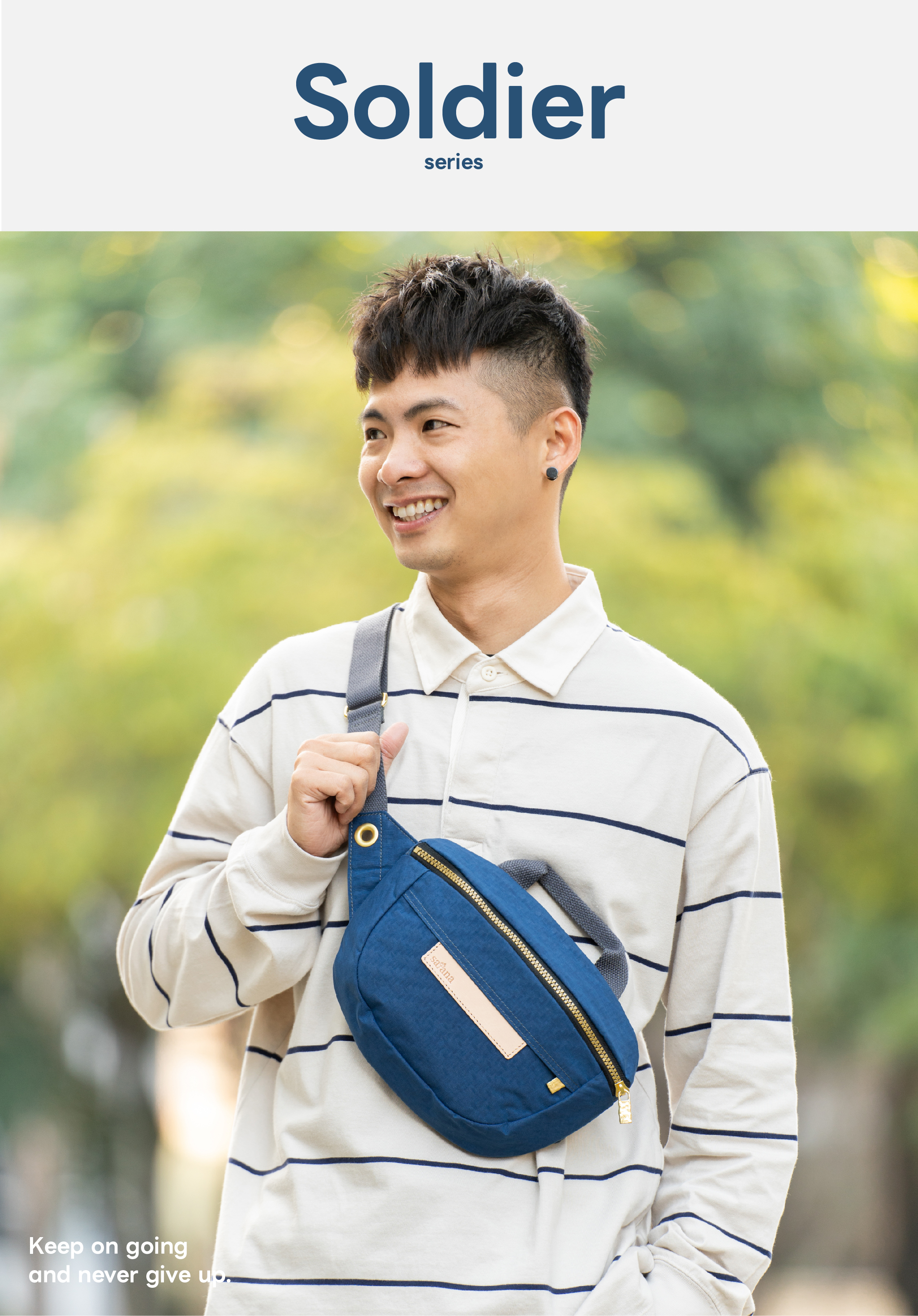 satana Soldier 趣遊走走斜背胸包 海軍藍色 SOS3080-225 男生形象照